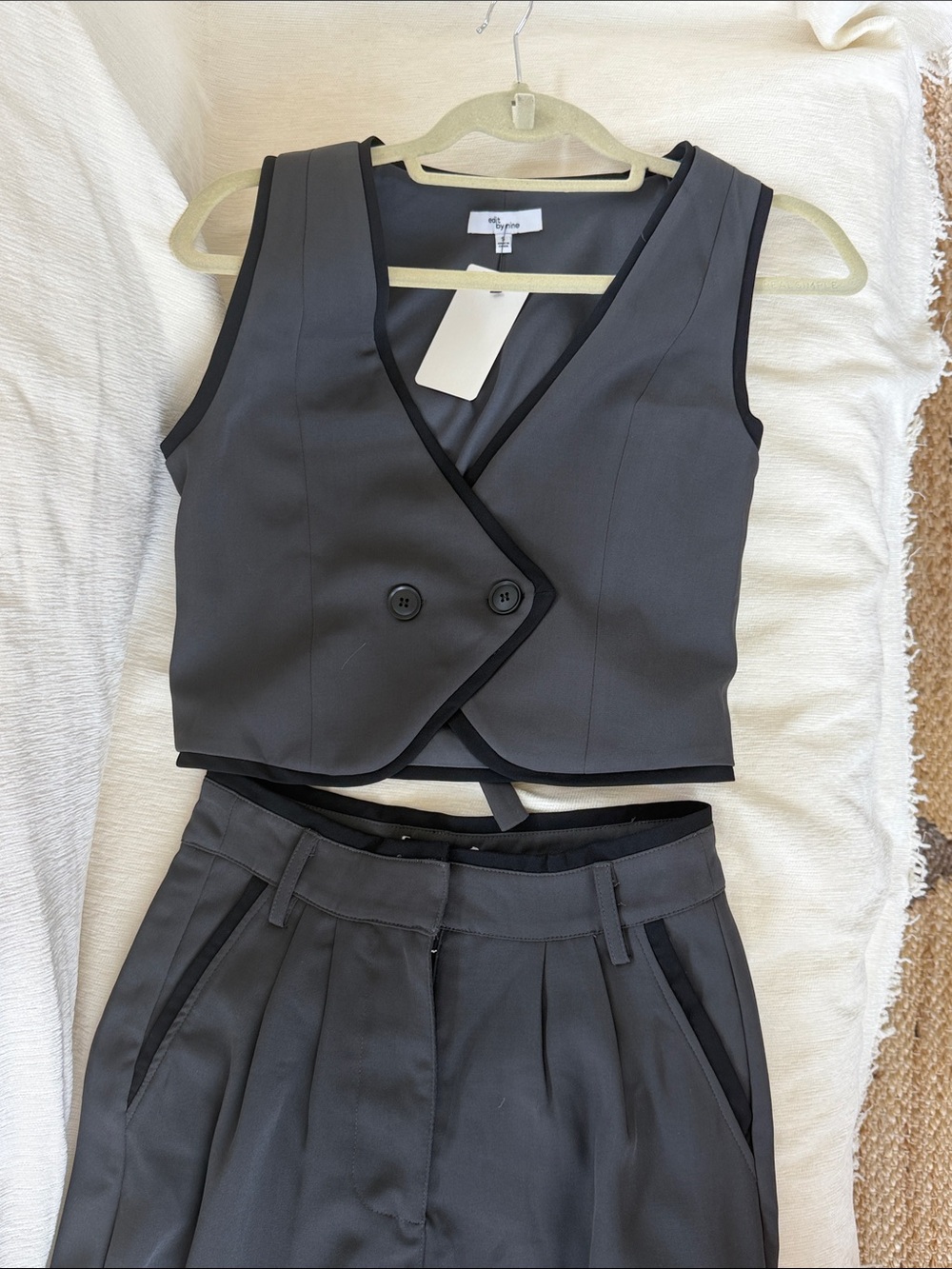Sleeveless Double-Breasted Vest & Trousers Set - Charcoal Gray